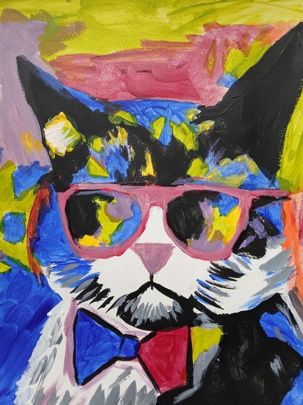 Abstract/Expressionism Cool Cat 11×14 One of a Kind Colorful Street Art Painting