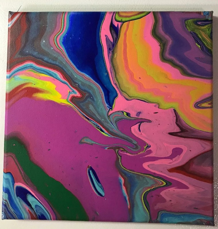 Original Acrylic Pour Painting Abstract - Orange, Blue, Pink, Green 10x10 gallery