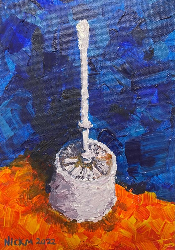 Toilet Brush- 5×7 inch painting- artist Nick Mears