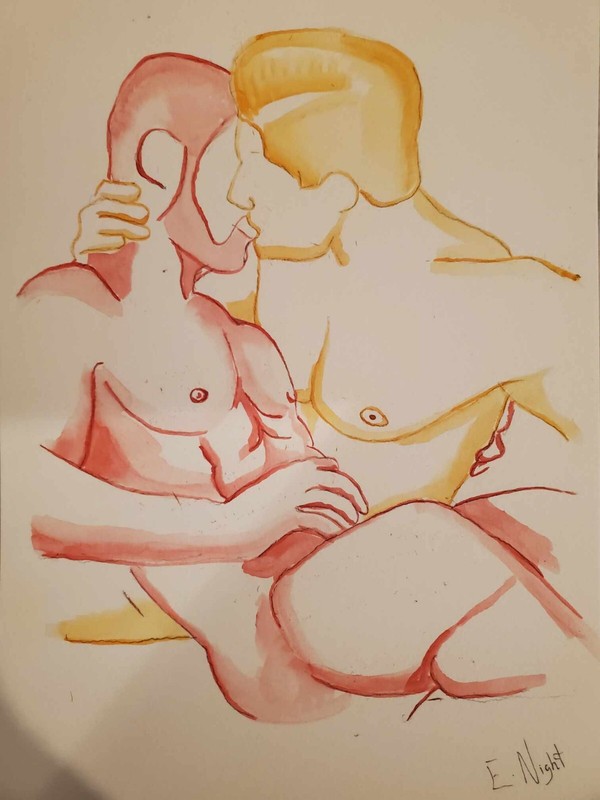 9x12 Watercolor original art minimalist gay art gallery