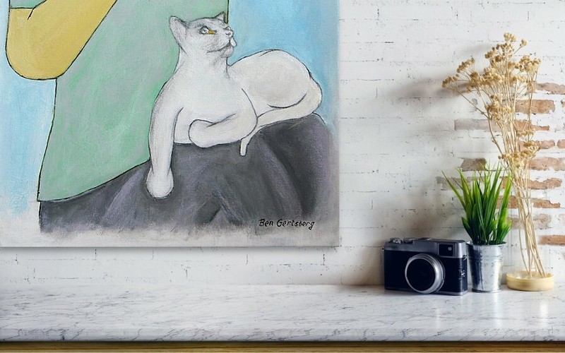 Praying Man And A Cat, by Ben Gertsberg, original charcoal and acrylic painting gallery