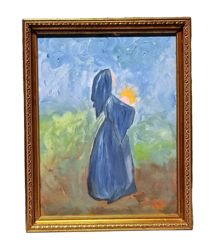 Oil Painting Mary Baby Jesus Crown Christ Gold Frame Religious Christian Art 17″