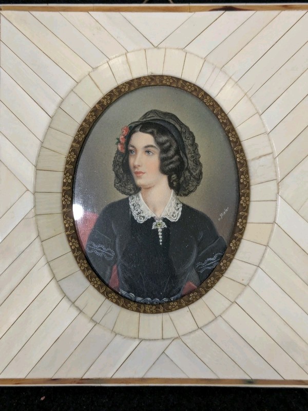 Antique Miniature Portrait Of Lola Montez Hand Painted Signed 4.75"X 5.5" gallery