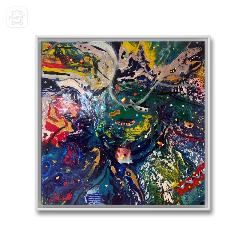 MBollen FRAMED acrylic pour paintings Over The Rainbow modern art
