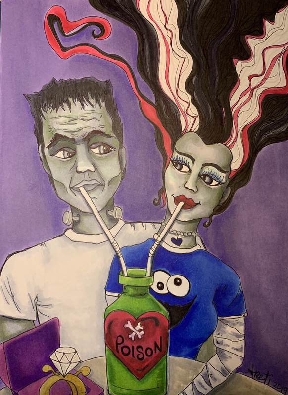 Pop Culture Frankenstein & Bride Love Monsters-Original! classic monsters