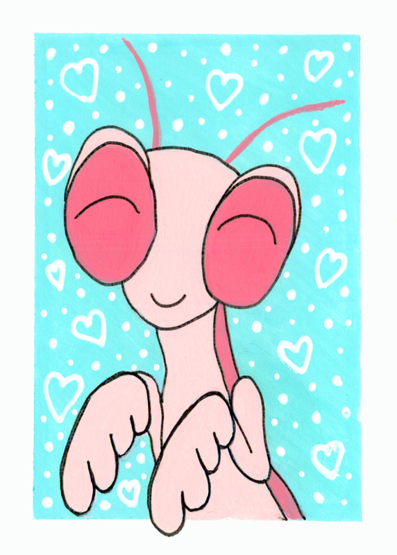 Original ACEO Mantis Bug Watercolor Artwork Pen Collectible Atc Insect Small Art