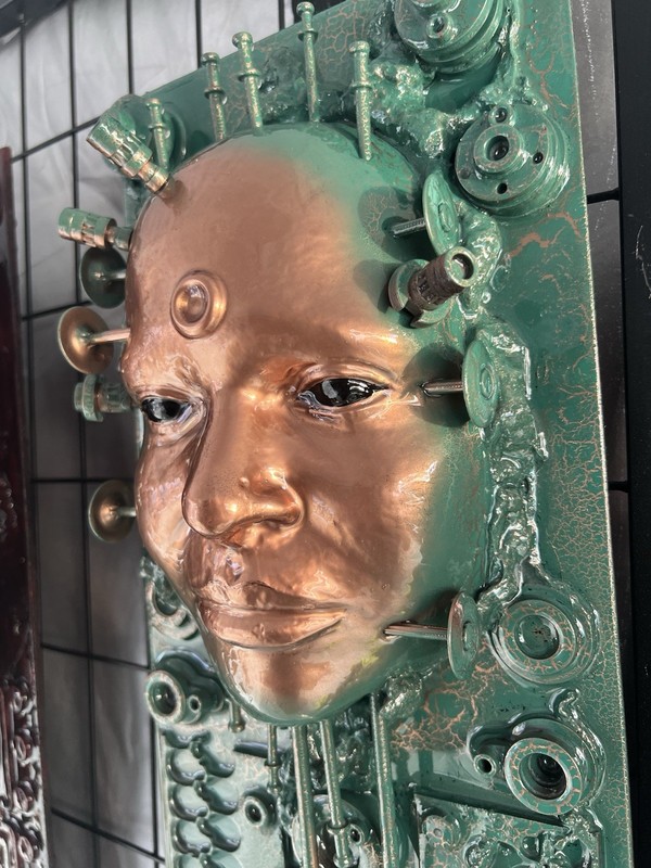 Original Steampunk Assemblage Art: HR Giger Inspired Wall Sculpture (24x8 in) gallery