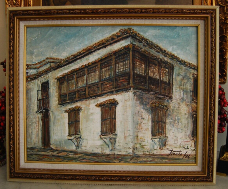 FRAMED SIGNED ORIGINAL OIL COLONIAL BUILDING OLD HAVANA, CUBA ARTIST HECTO VIDAL