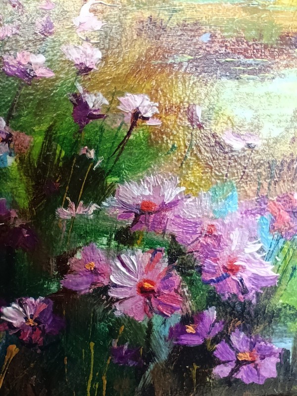 Summer Nature Oil Painting Original Art Lake 6 x 5 inches gallery