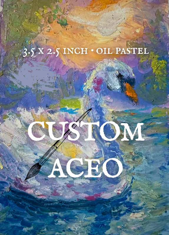 Custom ACEO Original Painting Commission, Oil Pastel, Pet Portrait Landscape Art