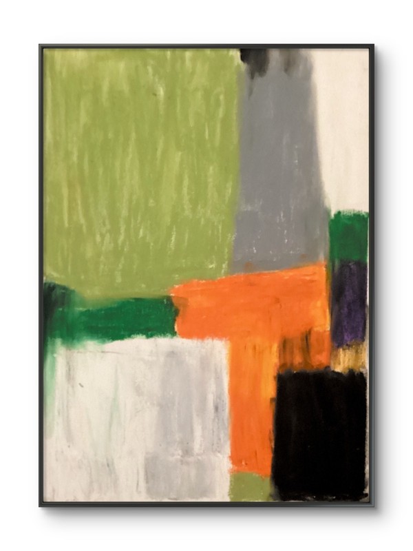 MCM Green Orange Abstract Geometric Textured Original Art on 11 By 14 Canvas