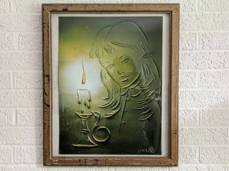 Vintage Giolini Spray and Acrylic Painting | Framed Painting | Mid-Century gallery