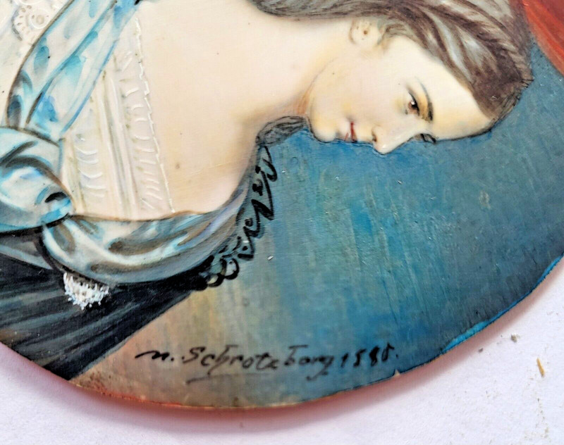 1888 Miniature Portrait on Bone of Empress Elizabeth, Austria, N. Schrotzberg gallery