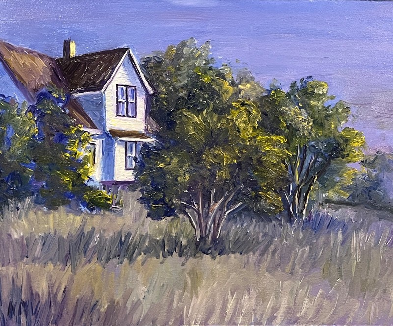 EVENING SONG Original Oil Landscape Painting House Yard8x10 inches WALL ART