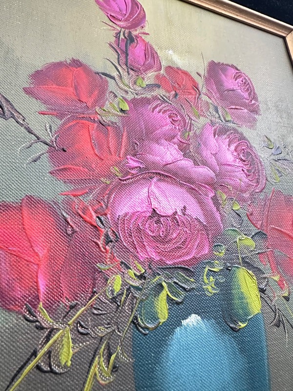 Beautiful Original Oil/Acrylic Painting On Canvas Vase Of Roses By S. Marsh gallery
