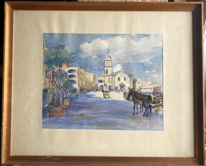::H. MARTIN WATERCOLOUR CITY LIFE IN PROCIDA NEAR NAPLES SOUTHERN SQUARE