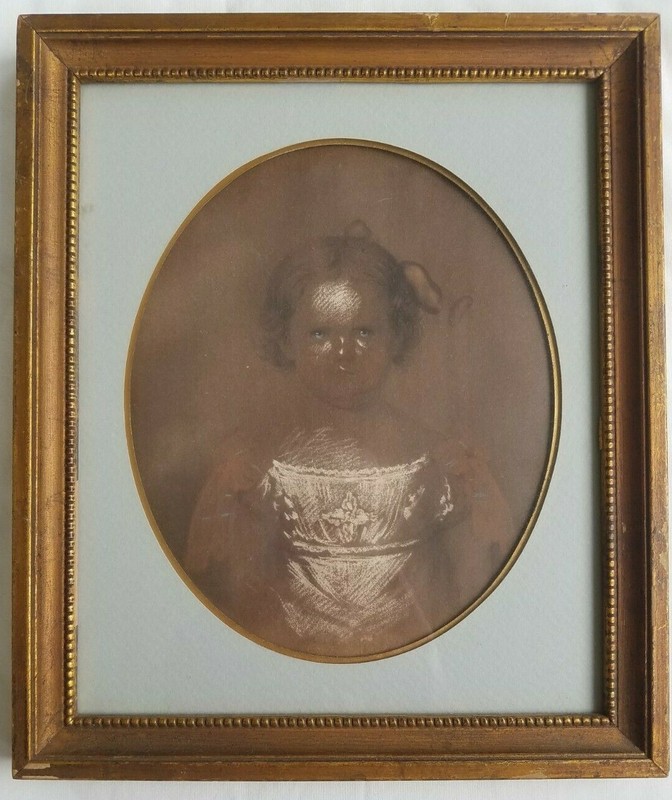 19th c. American School Pastel Portrait Painting of a Young Girl