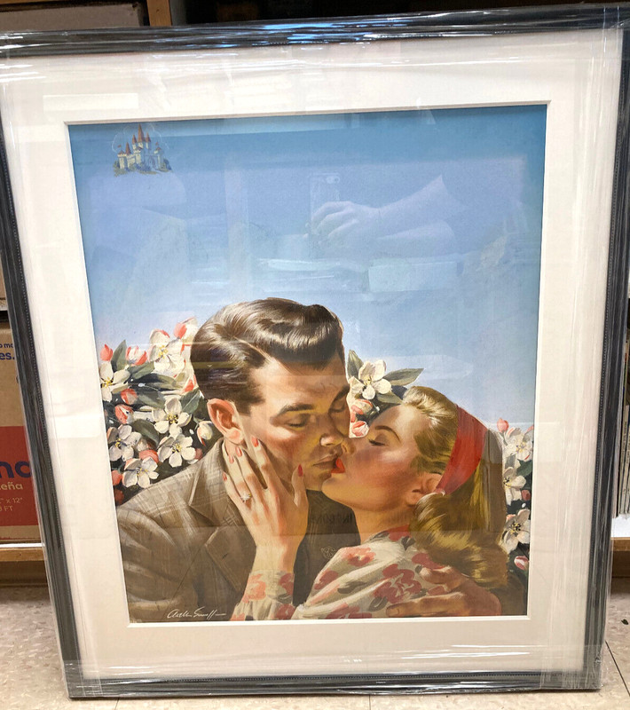 Arthur Sarnoff Original Painting SIGNED Midcentury Man Woman Kiss Matted Framed gallery