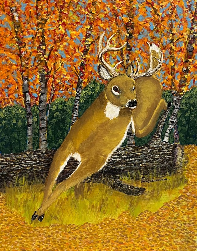 Deer, White Tail. buck, mule deer, autumn, birch trees, vibrant colors, tans