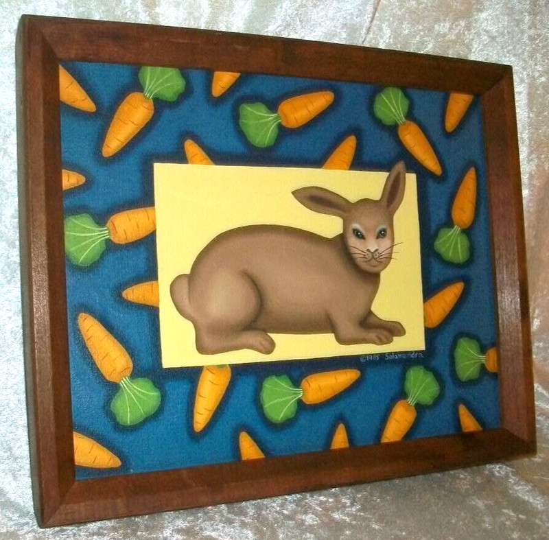 Vintage 1985 Anthropomorphic Arlene Salamendra Easter Rabbit Carrot Oil Painting gallery