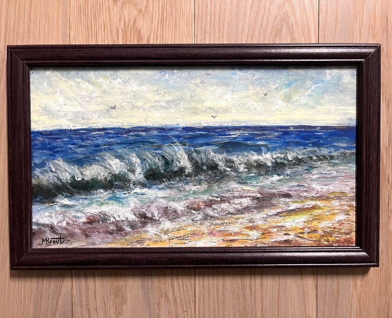 Original Painting Ocean Windy Waves Beach Sand Seascape Landscape FRMD Art Signd gallery