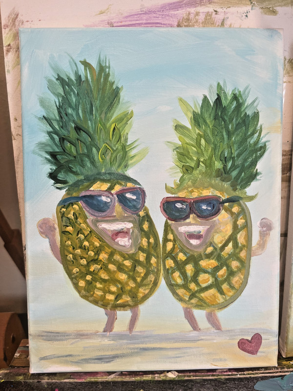 BLESSED#998 Pineapple Beach Humor Original 12x9 Canvas Abstract Art Acrylic gallery