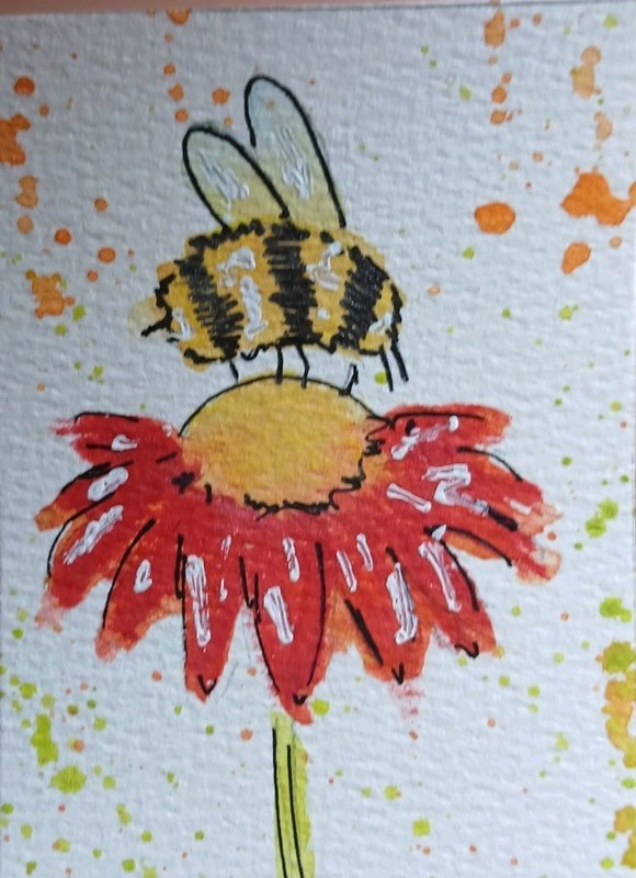Aceo Mixed Media Art Card Bee