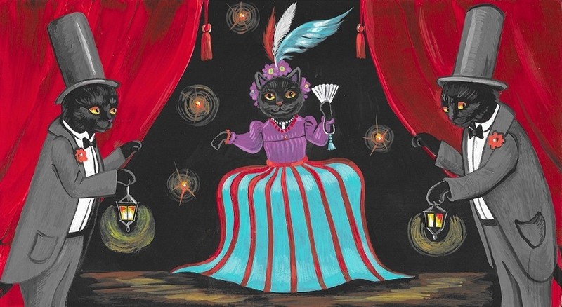 10X5 PRINT OF PAINTING RYTA HALLOWEEN BLACK CAT FANTASY WHIMSICAL FOLK ART party
