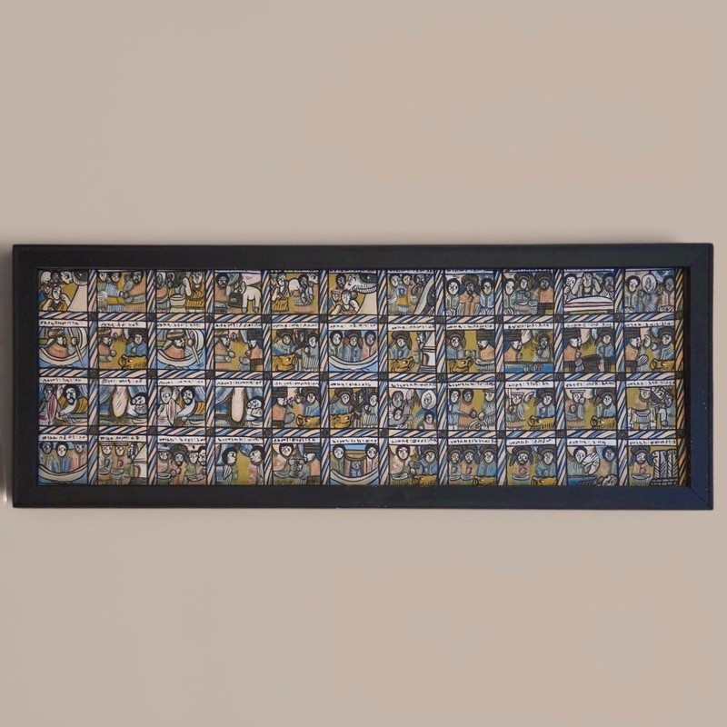 Vintage Ethiopian Queen Of Sheba King Solomon Narrative Folk Art Painting Framed