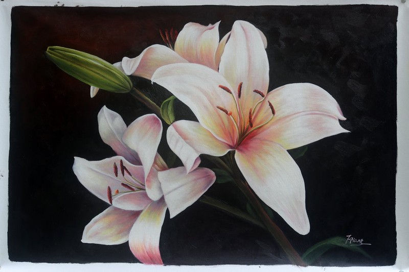 Modern Still Life Flowers lily Hand painted Oil painting Canvas Wall Art Decor gallery