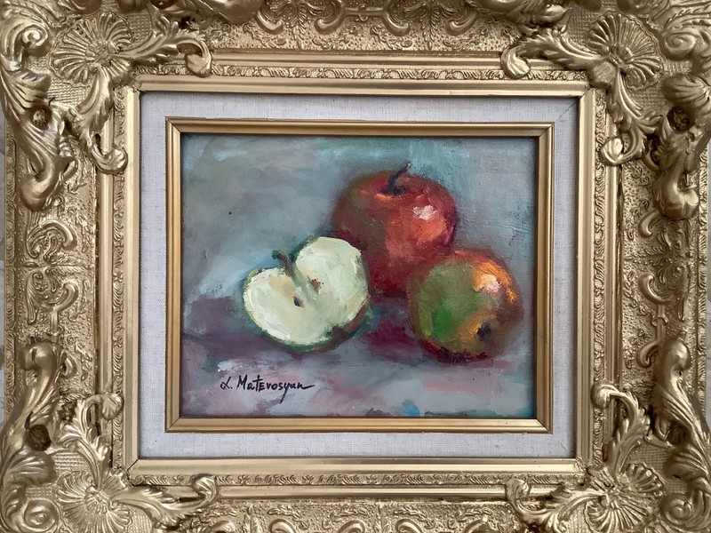Original Framed Impressionism Apples Still Life Oil Painting Signed