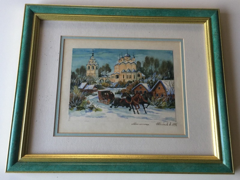 Original Watercolor Painting, Signed, Framed, 8″ x 6″ (Image), 16″ x 13″ (Frame)