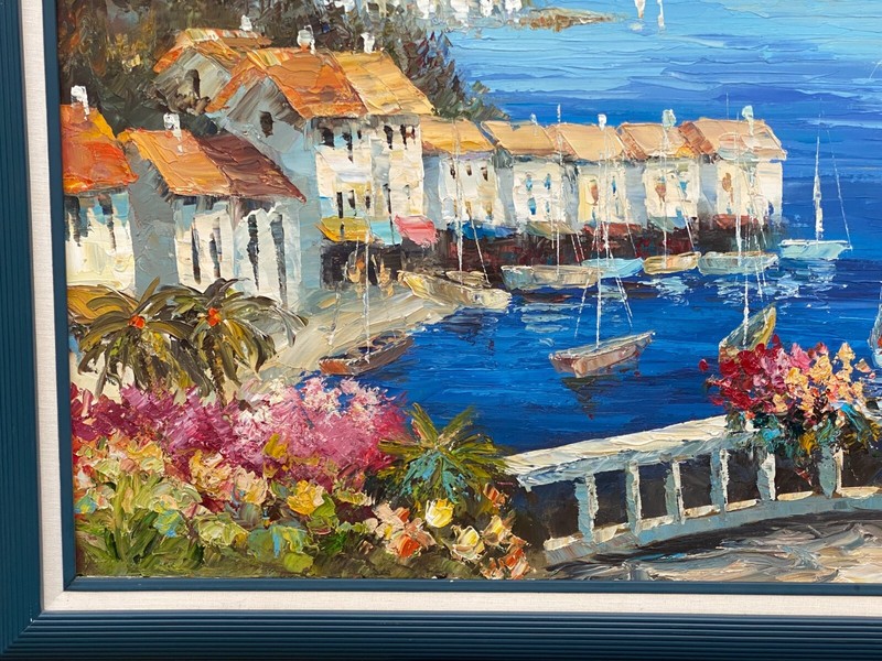 Contemp. Large Original Textured O/C "Italian Riviera" Signed Rossini, 24"x36"! gallery