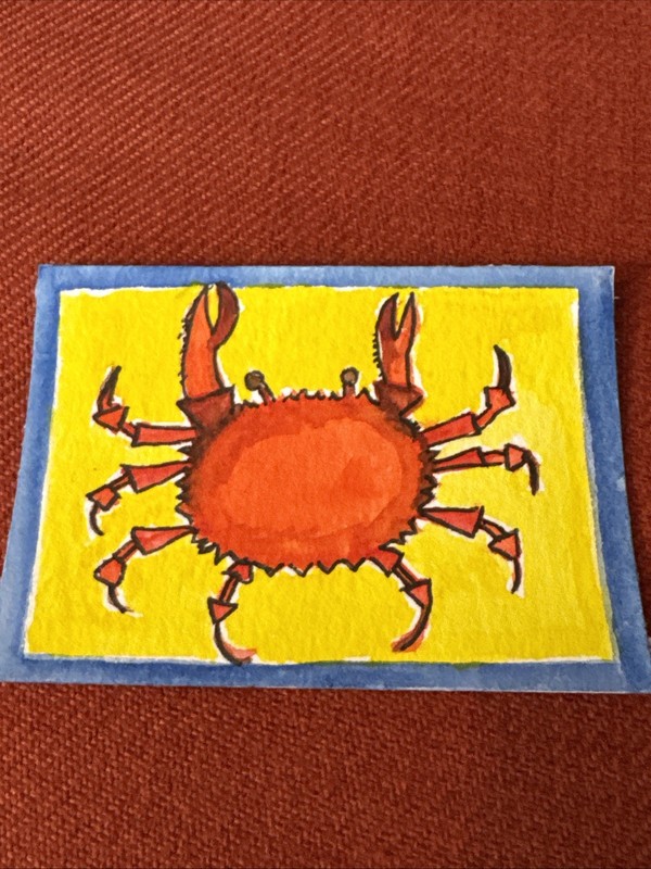ACEO Original watercolor Painting Sea Ocean Animal Crab Watercolor