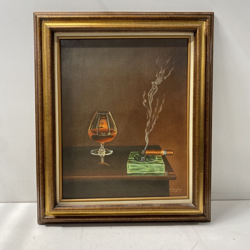 DEFECTIVE Cognac Cigar Still Life Canvas Painting G3D