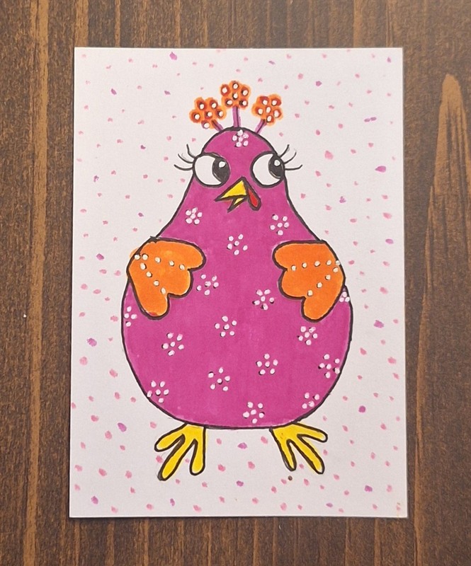 ACEO Original Folk Art Silly Chicken Cartoon Watercolor Painting