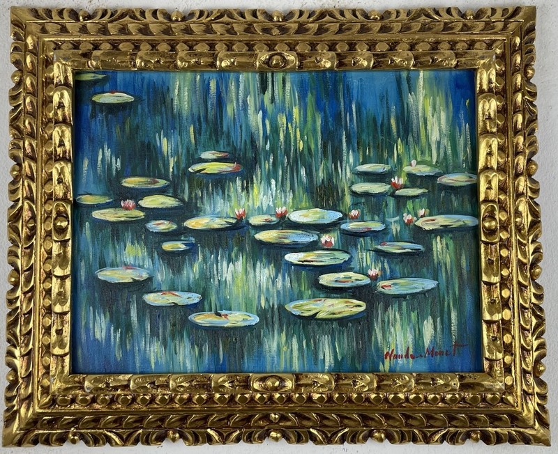 Claude Monet Oil On Canvas (Handmade) signed and stamped Framed