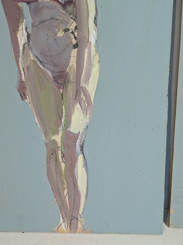PAIR Vintage J. Huszer figure study midcentury female nude Rhode Island mcm RISD gallery