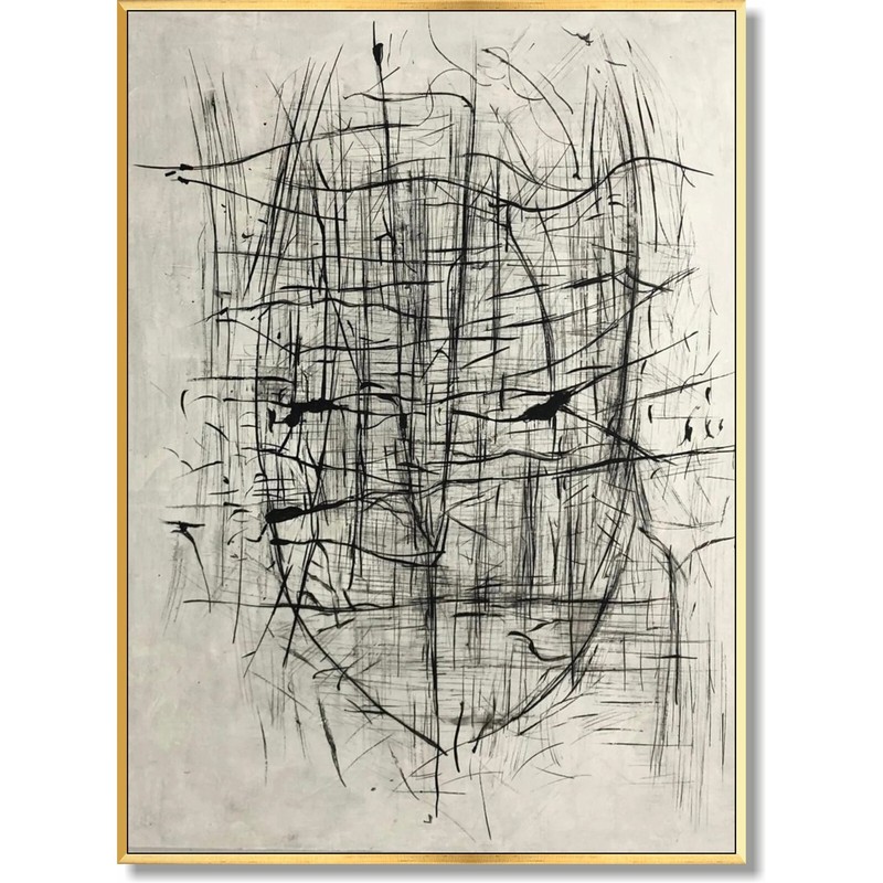Large Abstract Gray Paintings On Canvas Modern Black And White Art