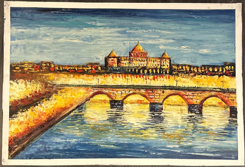 Hand-Painted Oil Painting on Canvas Paper 27×39. «Château de Chenonceau»
