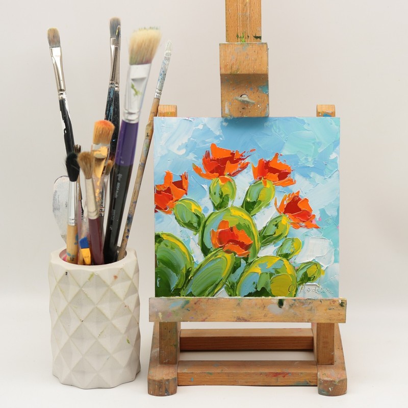 CACTUS FLOWER Oil Painting Orange Cactus Bloom Original Painting Desert Bloom gallery
