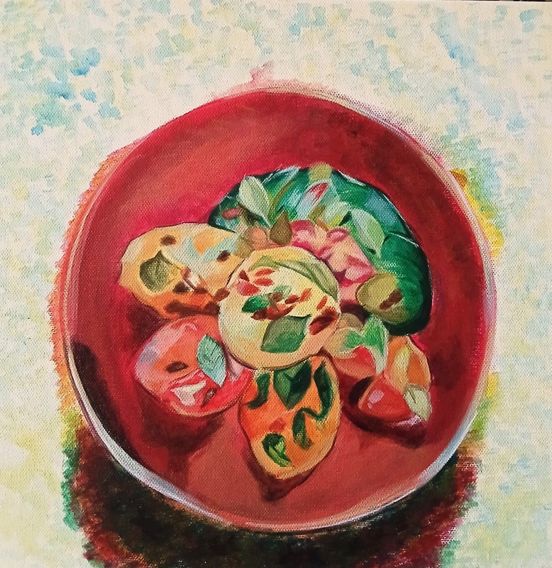 Original OOAK Abstract Acrylic Painting Still Life Food Art on Canvas By Mia M