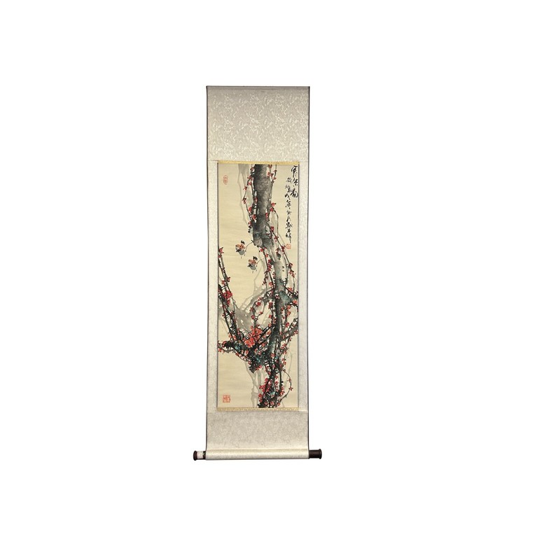 Oriental Pink Blossom Flowers Vertical Scroll Painting Wall Art GB401