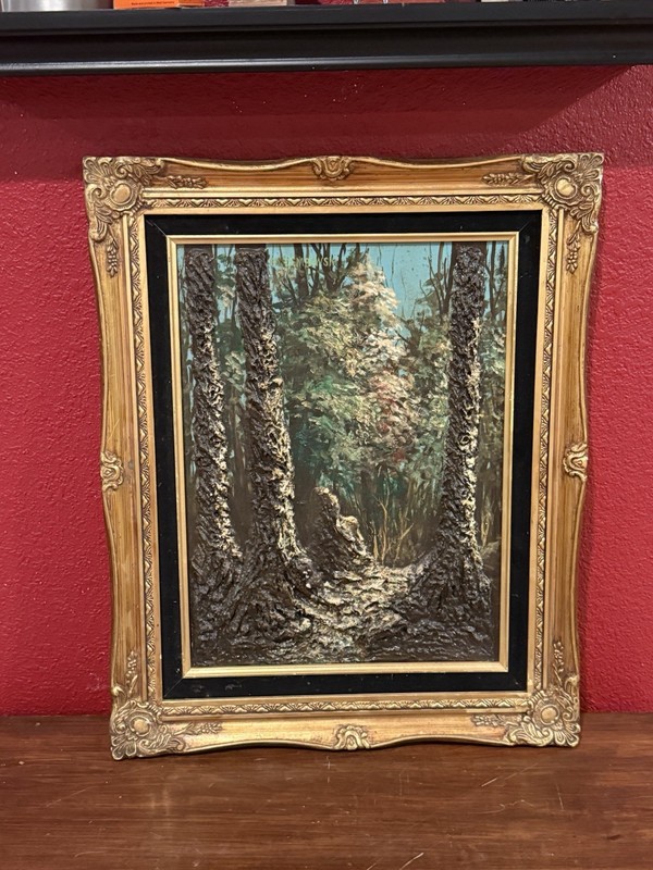 Impasto Forest Scene Oil Painting By Ed Dembowski Gold Gilded Frame 21” By 17”