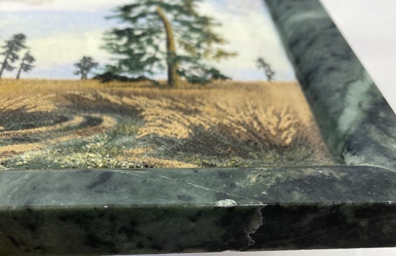 Russia Handmade Landscape Crushed Gem Stones Size 8 5/8”X 6 3/8” Label & *Signed gallery