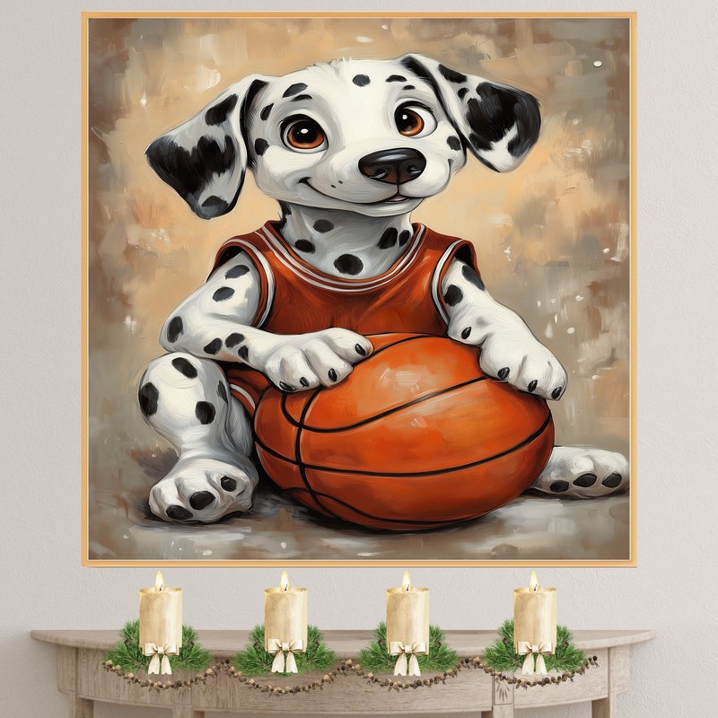 Dalmatian Basketball Wall Art Sports Decor Canvas Framed Boys Bedroom Gift gallery