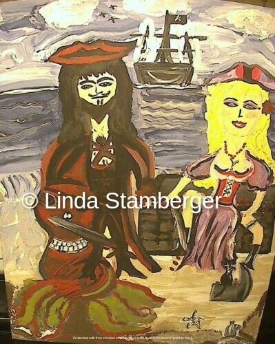 Pirate and Pirate Queen Original Art Painting Sea and Surf Beauty Sky Cool Art!
