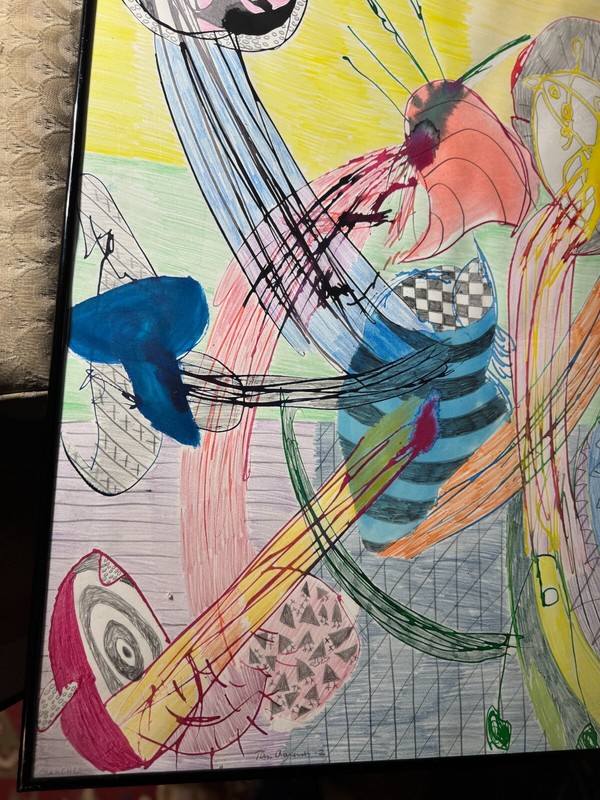 Large "Abstract Composition Scene" Mixed Media Painting - Signed/Framed gallery