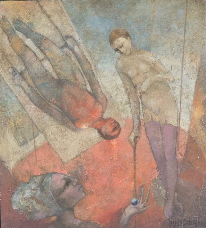 Rare Signed Mario Gordillo Untitled Surreal Art Painting Listed Artist Equador