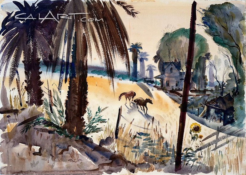 1940 CaLiFoRnia RANCH Painting by REGIONALIST PHIL DIKE – HORSES LOS ANGELES